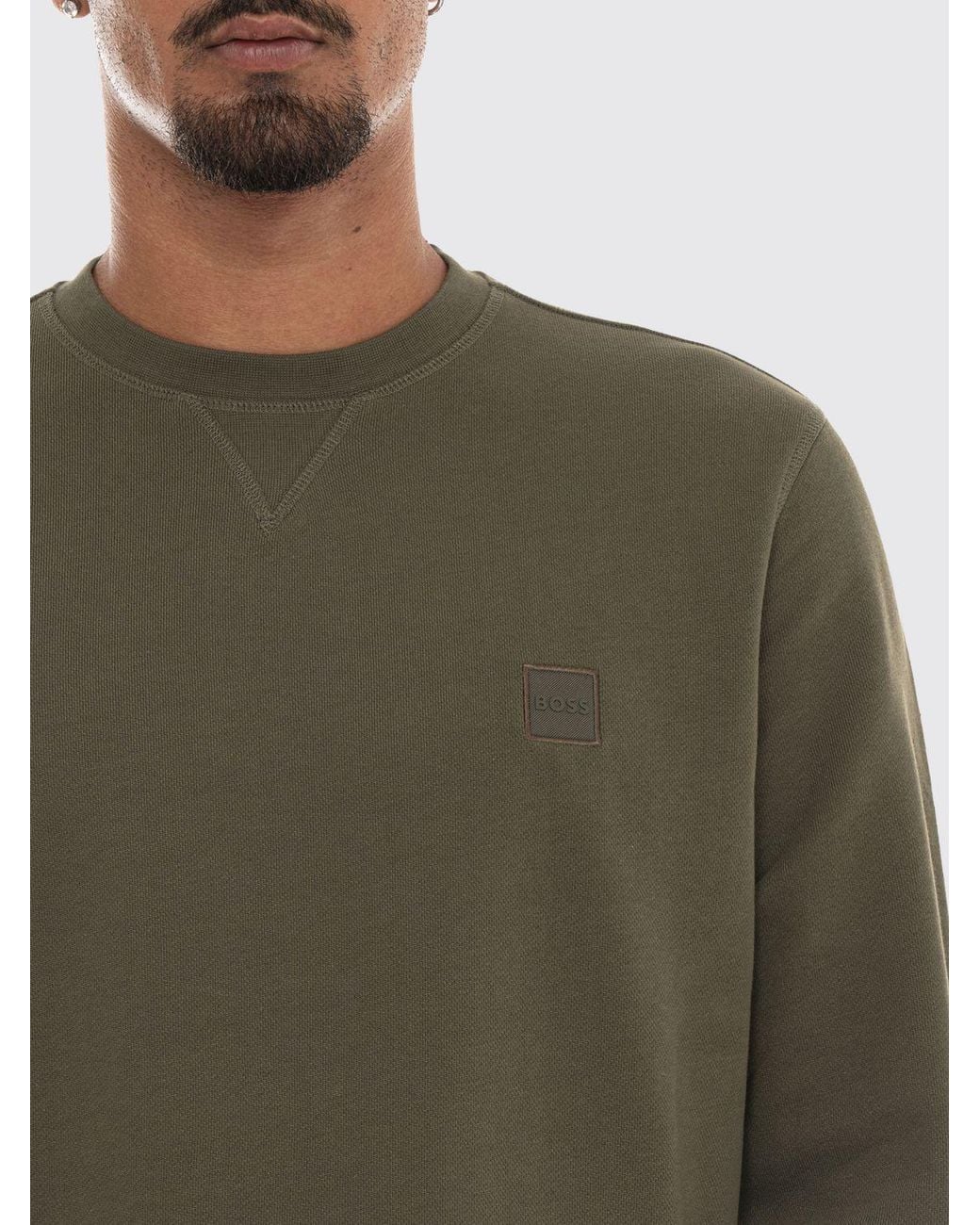 Boss Green Crewneck Cotton Jumper With Elasticated Cuffs And Hem for men