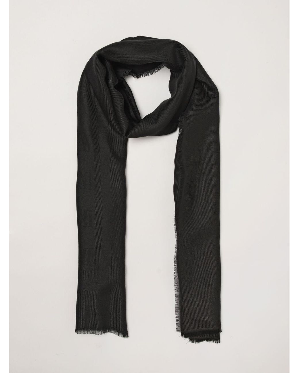Max Mara Black Jacquard Monogram Wool And Silk Stole With Fringes