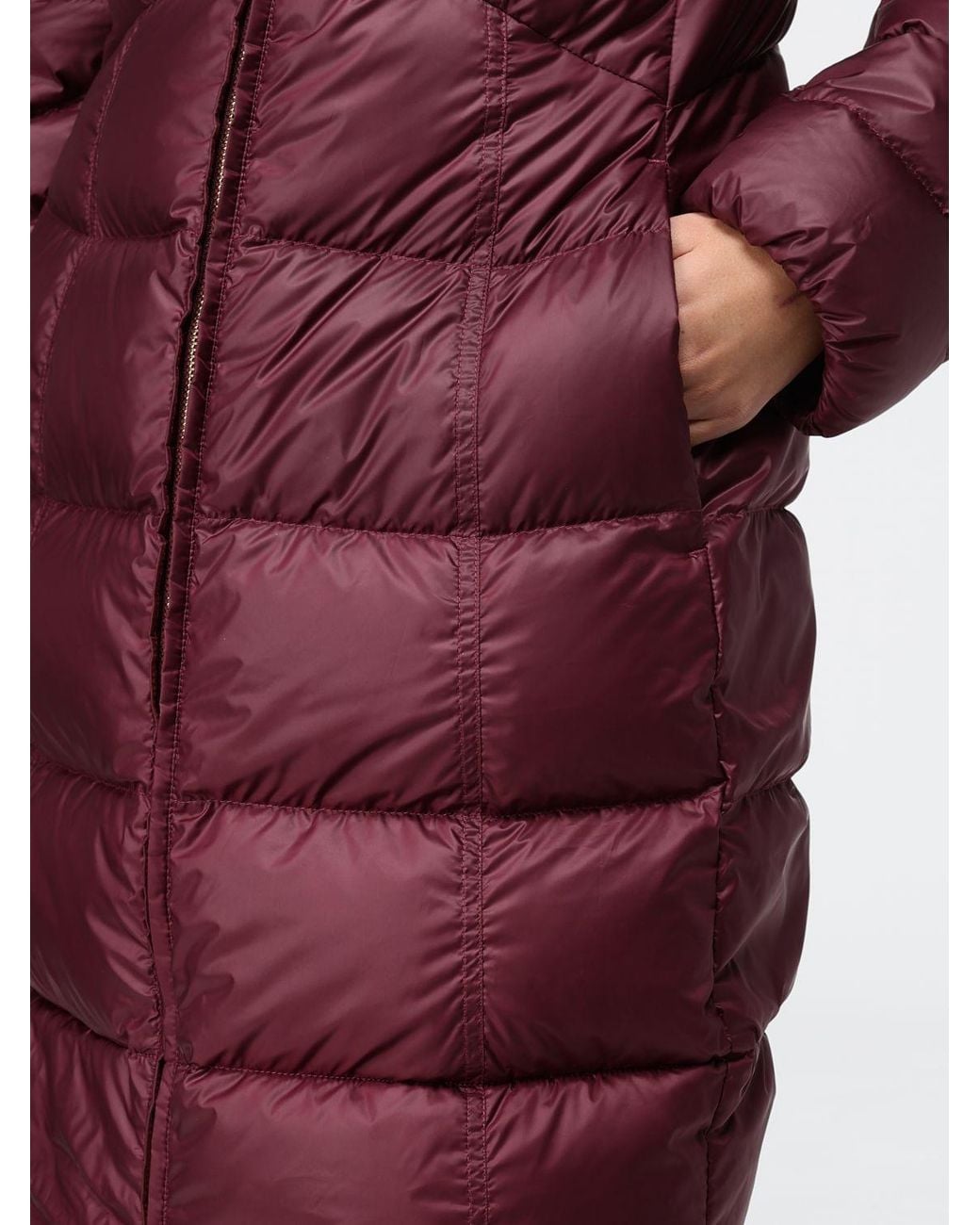 Peuterey Red Knee-Length Quilted Nylon Down Jacket With Hood And Slit Pockets