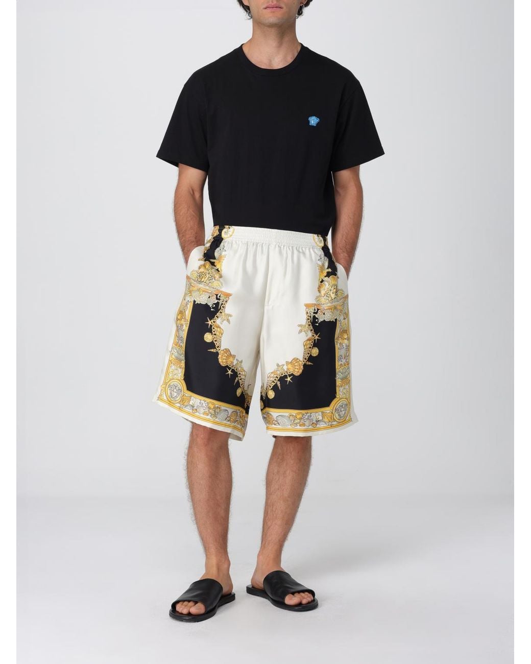 Versace Multicolor Coral Theatre Silk Shorts for men