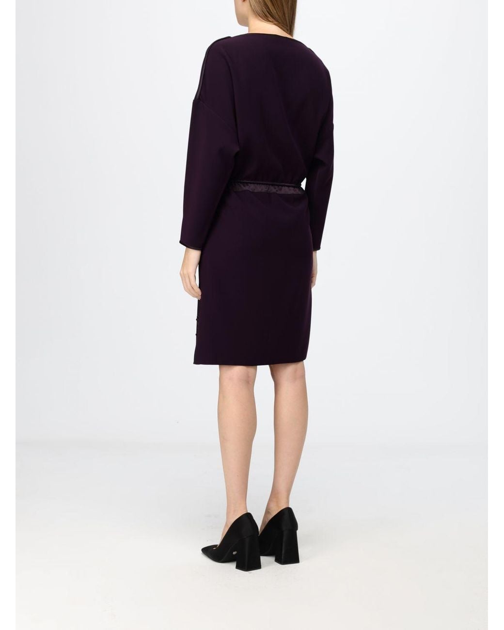Emporio Armani Blue Satin Mini Sheath Dress With Long Sleeves And Drawstring Waist