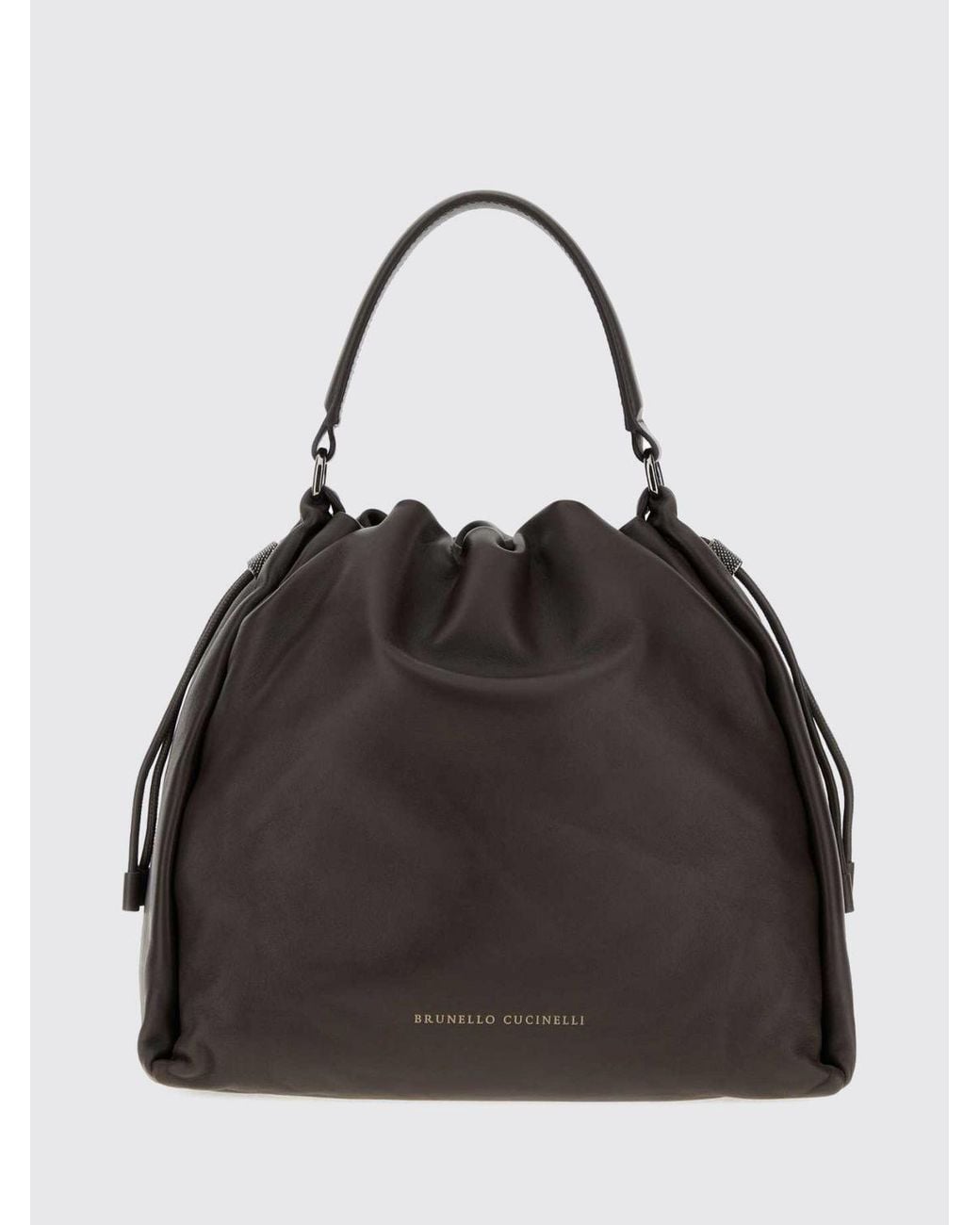 Brunello Cucinelli Black Mellow Smooth Leather Bucket Bag With Monili Embellishment