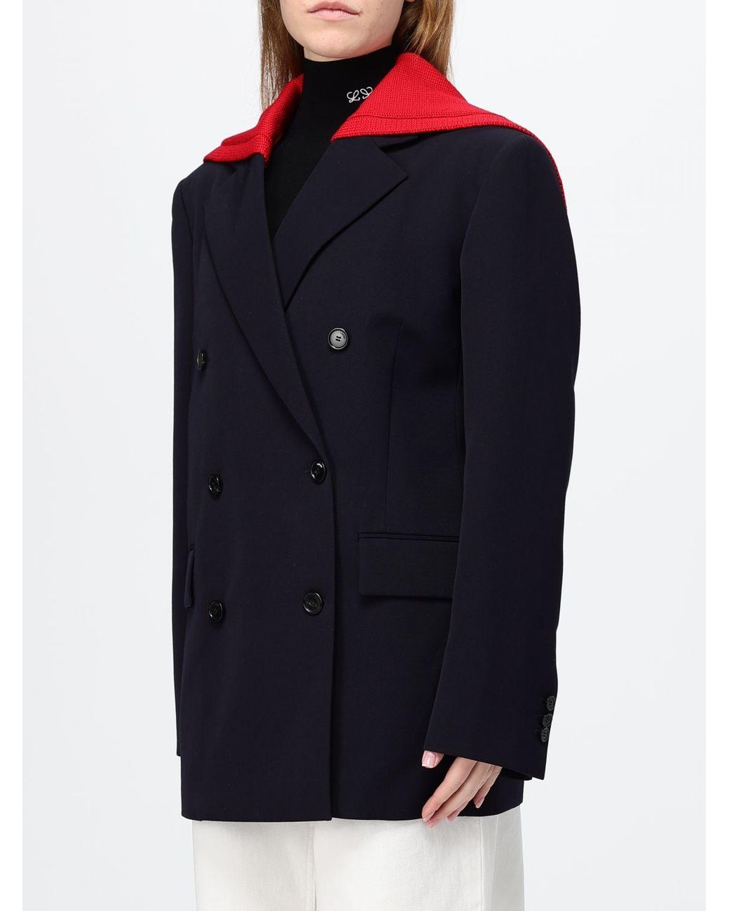 Loewe Blue Wool Double-Breasted Knee-Length Coat With Sailor Collar