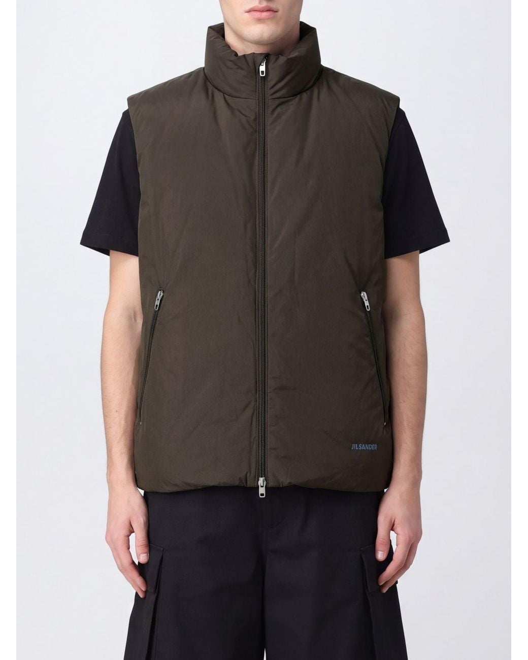 Jil Sander Black Ghost Capsule Padded Nylon Gilet With High Neck And Zip Closure for men