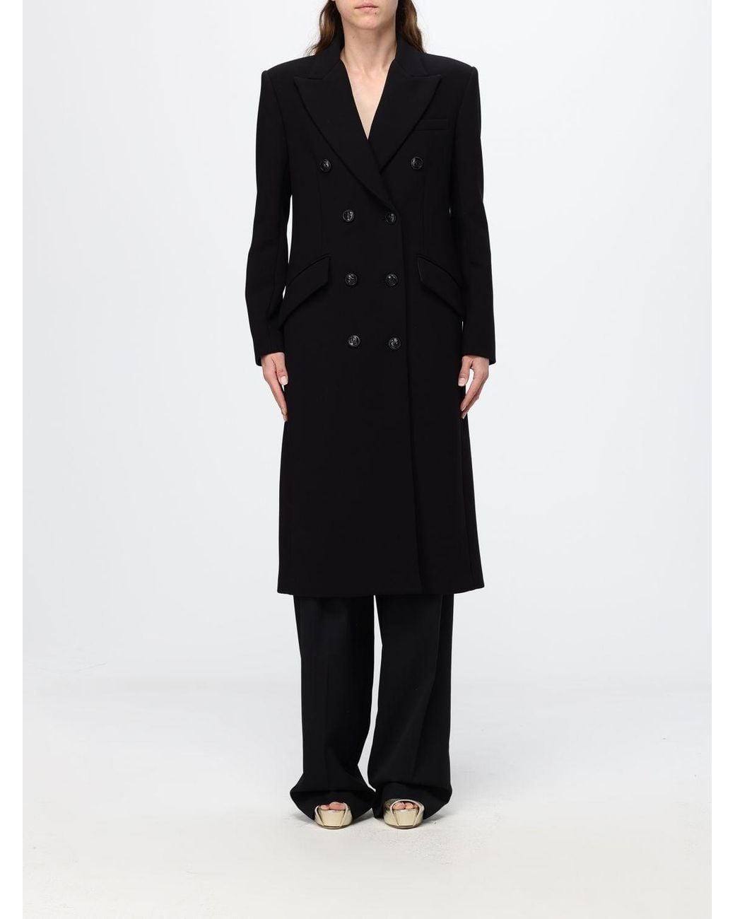 Elisabetta Franchi Black Double-Breasted Long Coat