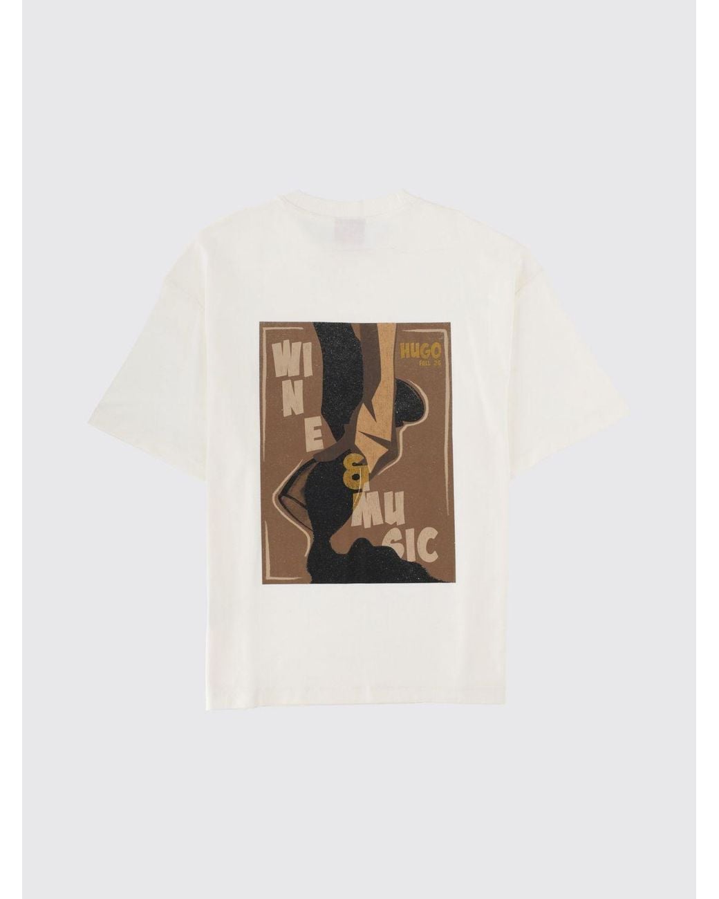 HUGO White Cotton T-Shirt With Graphic Print And Dropped Shoulders for men