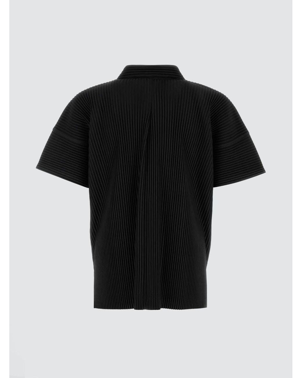 Homme Plissé Issey Miyake Black Short-Sleeved Pleated Bowling Shirt Homme Plissé Issey Miyake With Cuban Collar for men