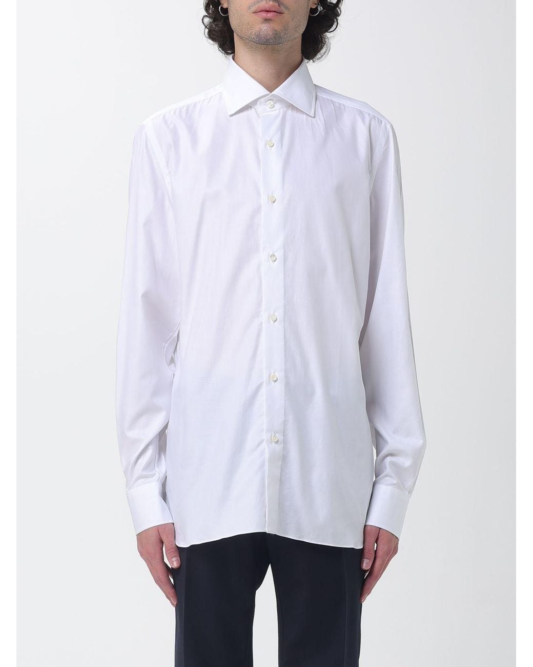 Luigi Borrelli Napoli White Luciano Long-Sleeve Cotton Poplin Shirt With French Collar for men