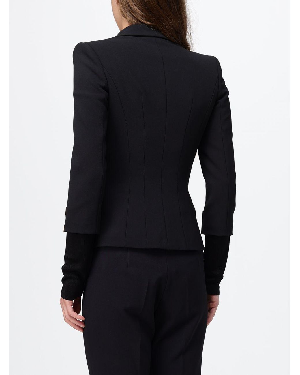 Elisabetta Franchi Black Slim Fit Double-Breasted Blazer With Padded Shoulders