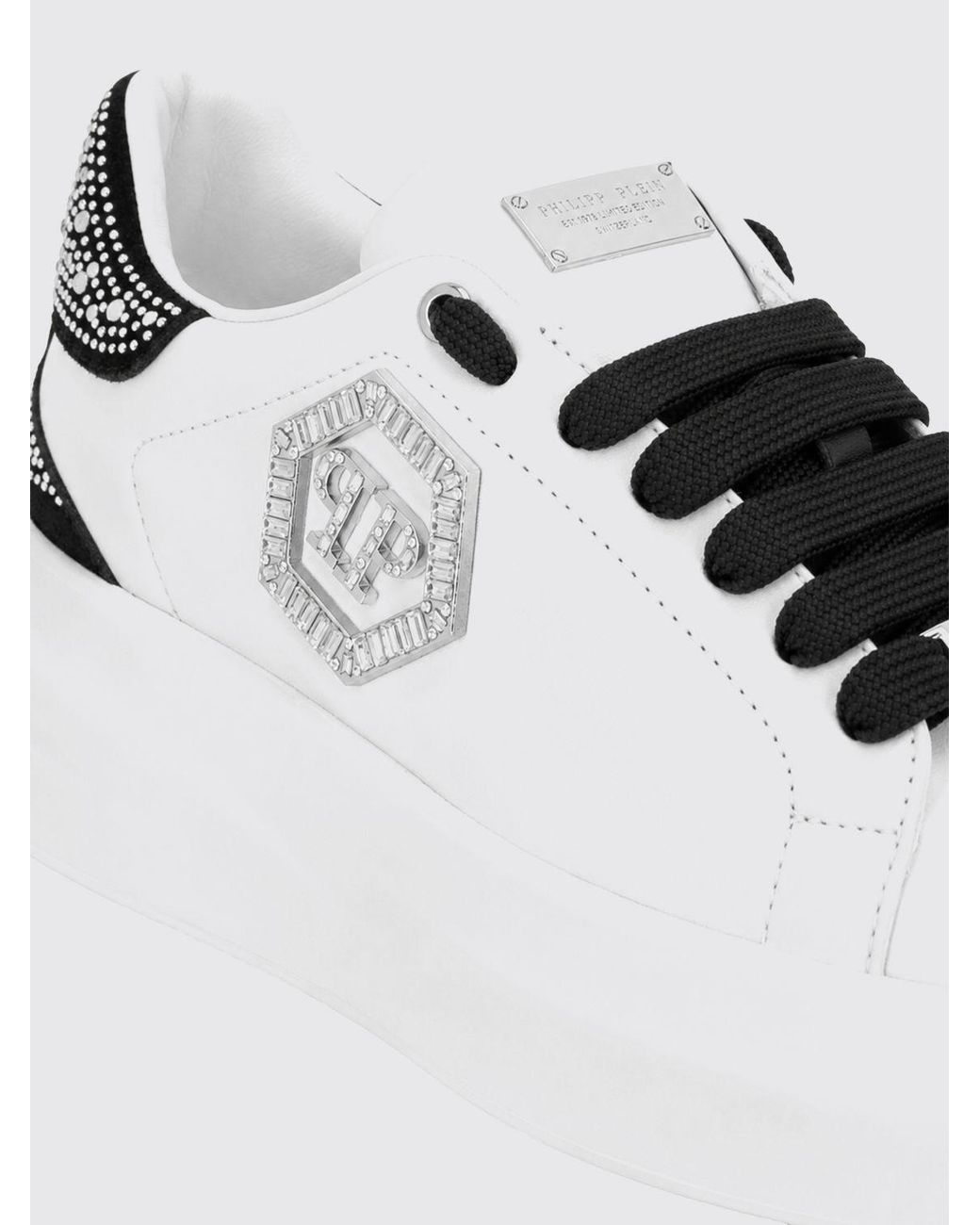 Philipp Plein White Low-Top Sneakers Megastar Strass