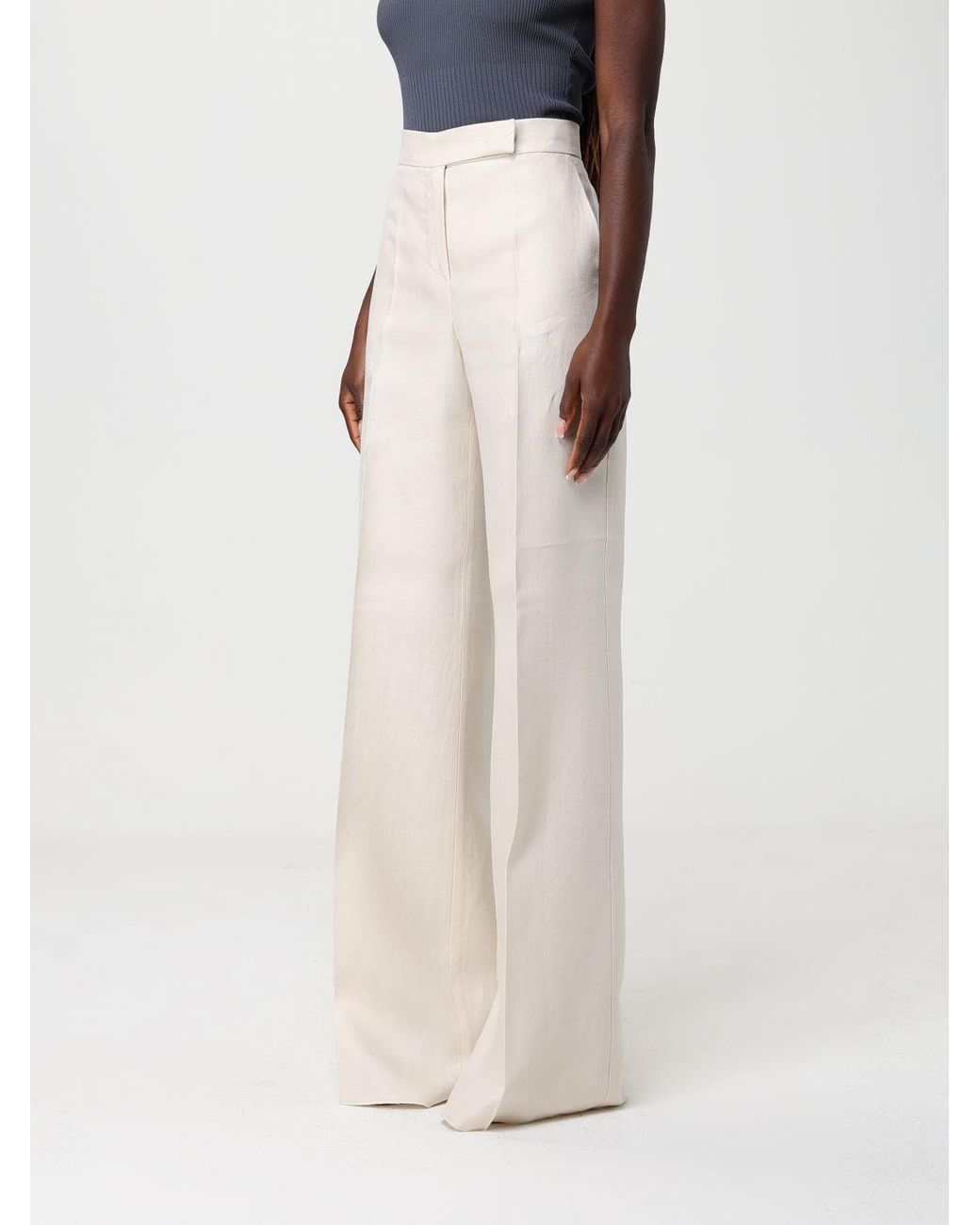 Max Mara White Badesse Palazzo Linen Trousers
