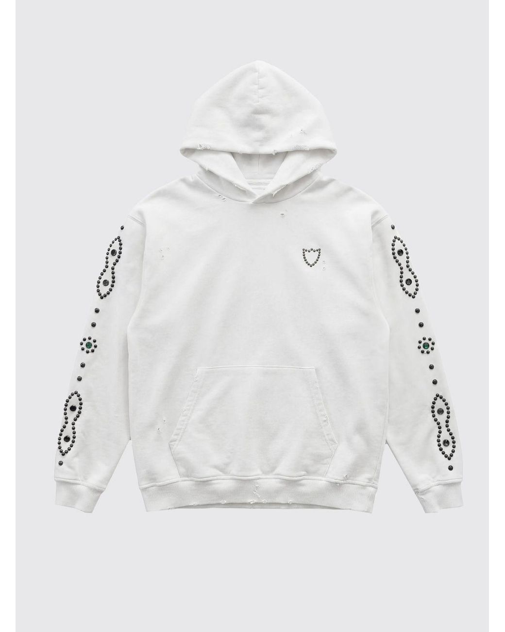 HTC White Oversized Studded Cotton Hoodie With Embroidery for men