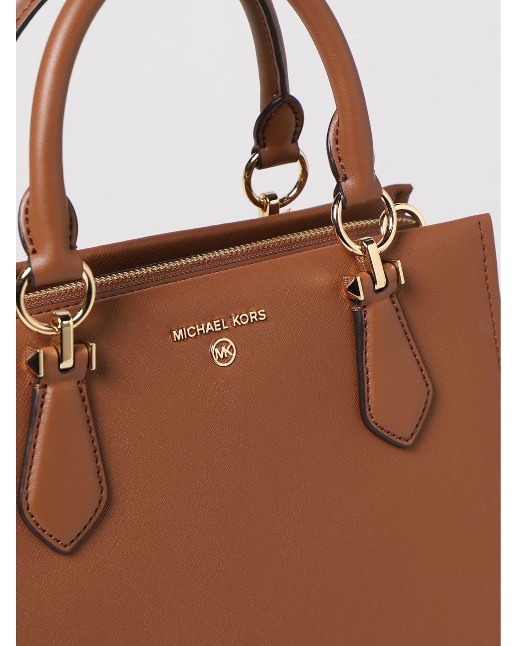 Michael Kors Marilyn Large Logo Saffiano Leather Brown/Black Shoulder Strap  New