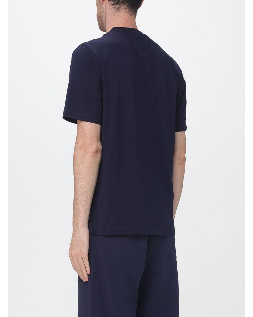 Brunello Cucinelli Blue Cotton Crew-Neck T-Shirt With Contrast Logo for men