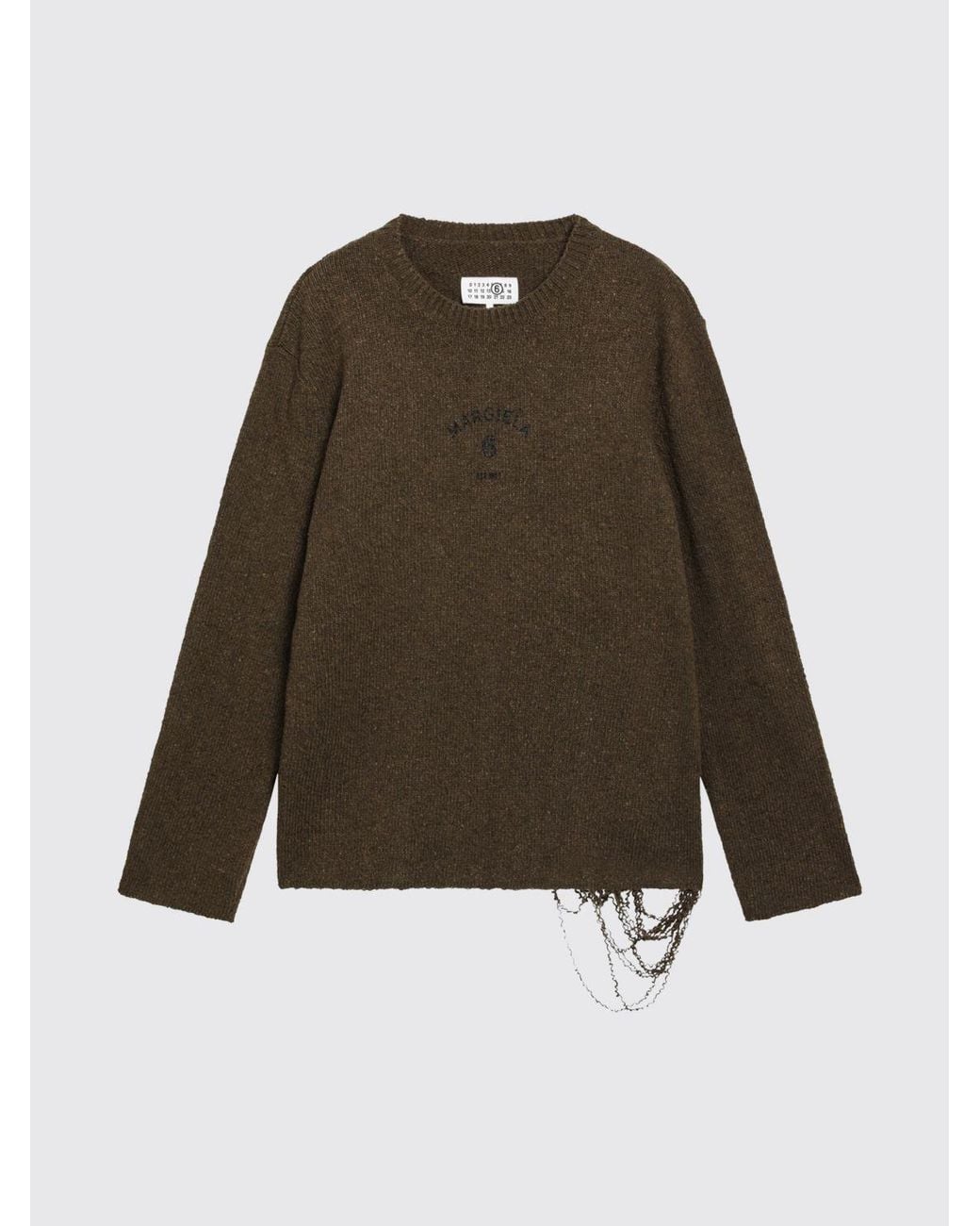 MM6 by Maison Margiela Brown Distressed Wool-Blend Crewneck Jumper With Jacquard Logo for men