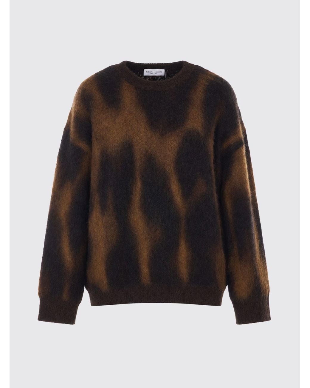 Roberto Collina Brown Animal Print Alpaca And Wool Blend Crewneck Jumper