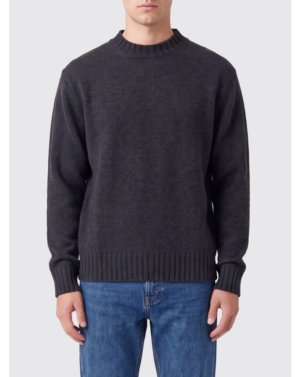 DUNST Blue Wool-Blend Mock Neck Jumper With Dropped Shoulders for men