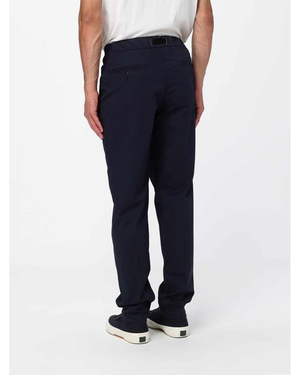 Peuterey Blue Stretch Cotton Trousers With Drawstring Waist And Straight Leg for men