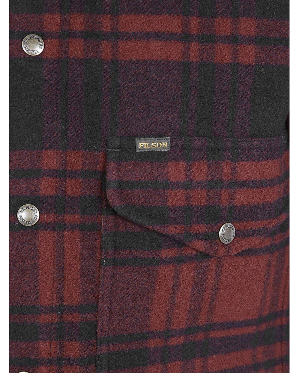 Filson Red Spokane Tartan Wool Shirt Jacket With Contrast Velvet Collar for men