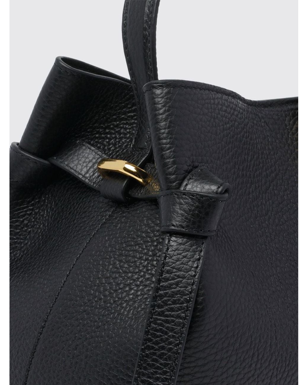 Yuzefi Black Gyoza Grained Calfskin Leather Handbag With Shoulder Strap