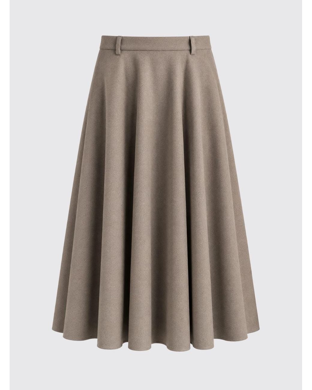 Max Mara Natural High-Waisted A-Line Cashmere Midi Skirt With Belt Loops