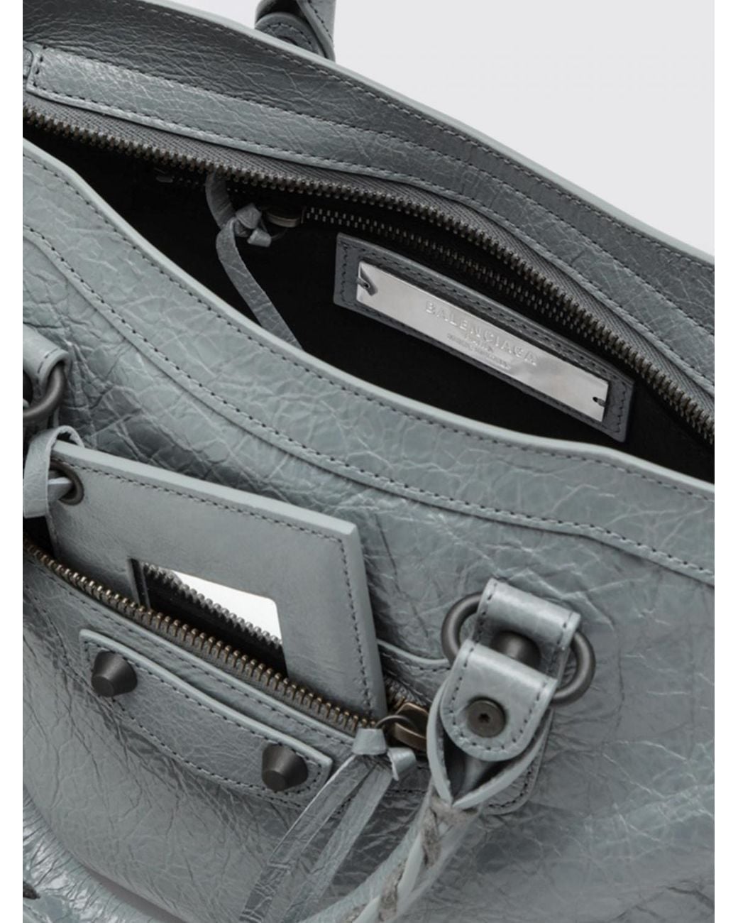 Balenciaga Gray Le City Small Arena Lambskin Handbag With Studs