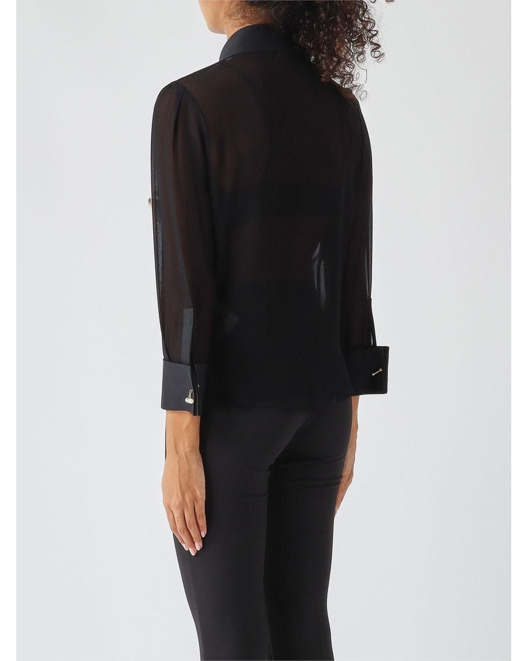 Elisabetta Franchi Black Viscose Shirt With Rouches And French Collar