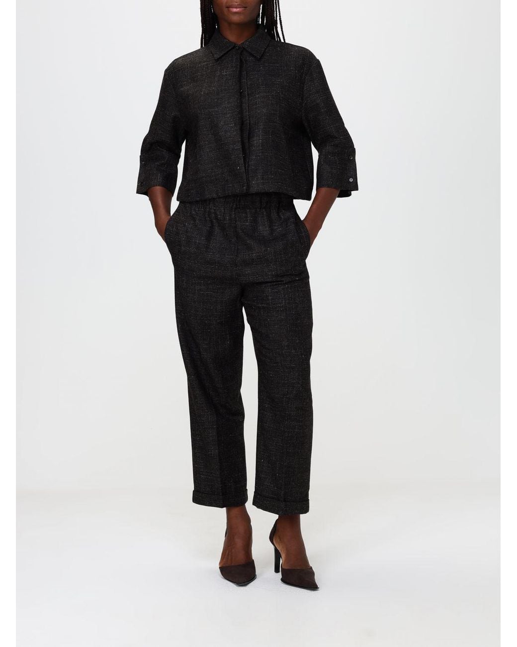 Liviana Conti Black Felipe High-Waisted Cropped Wool-Blend Trousers