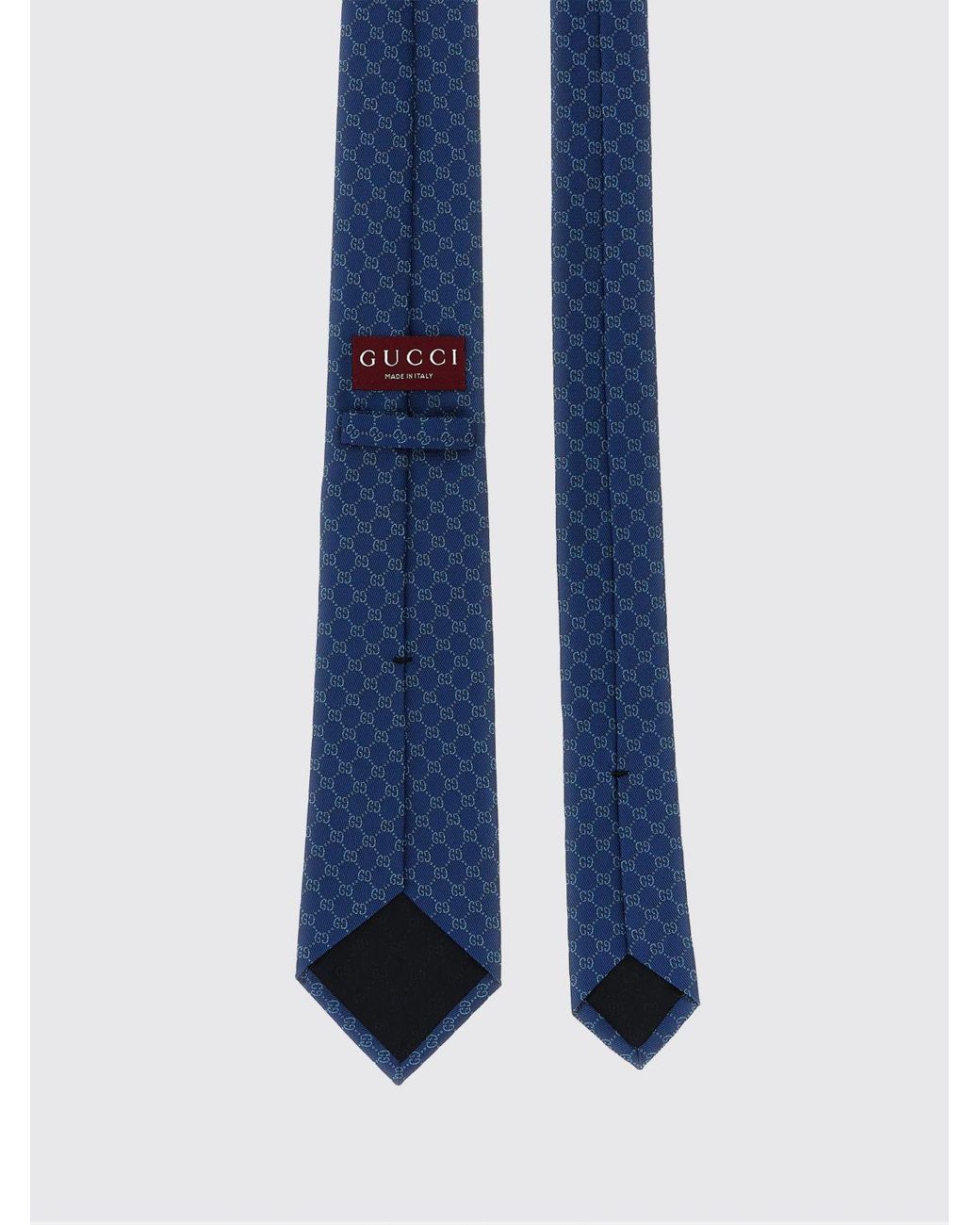 Gucci Blue Silk Tie With Gg Monogram And Horsebit for men