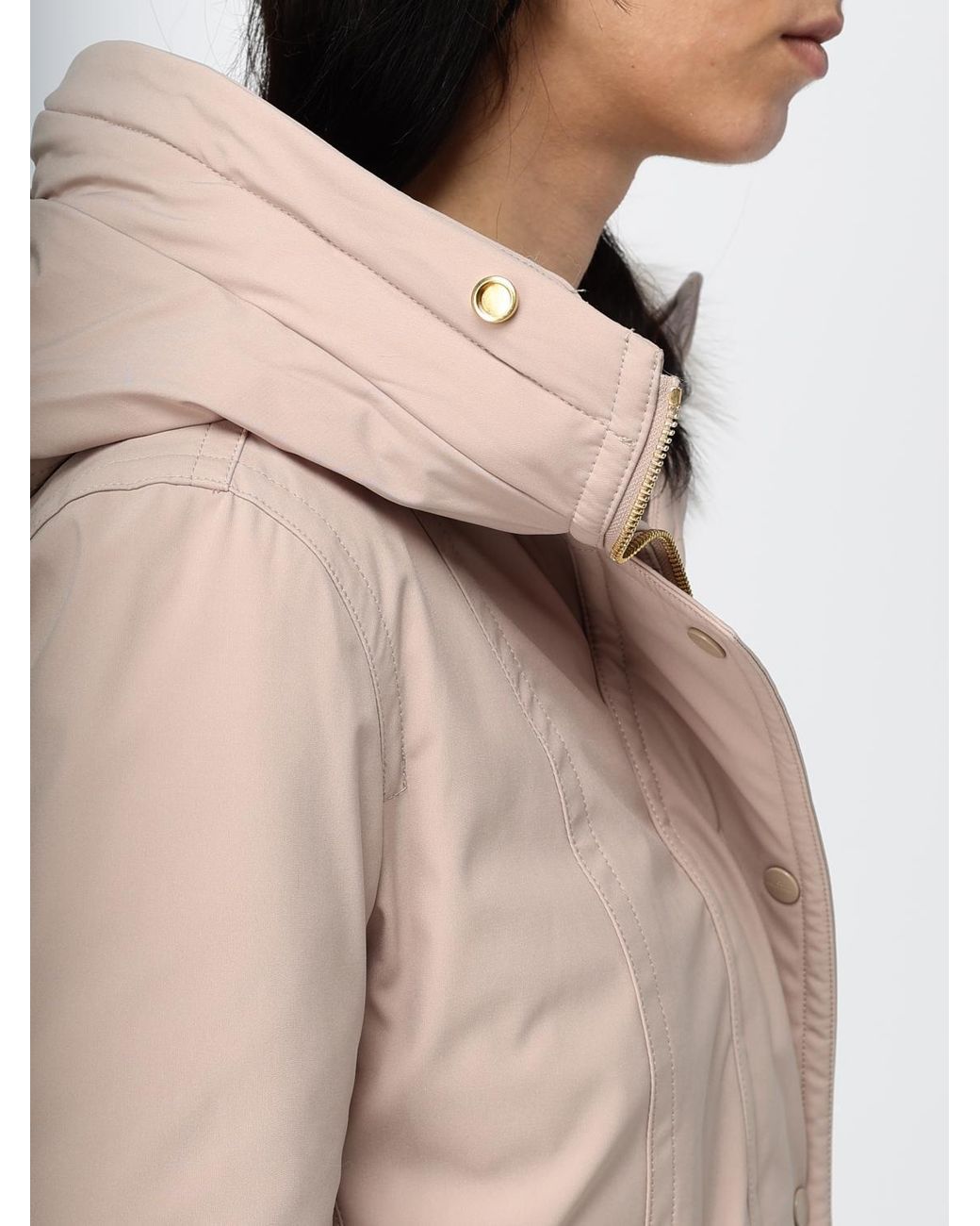 Peuterey Natural Knee-Length Polyester Parka With Shearling Hood And Applied Logo