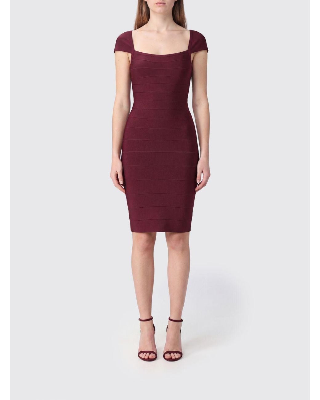 ROTATE BIRGER CHRISTENSEN Red Slim Fit Recycled Jersey Sheath Mini Dress With Square Neckline