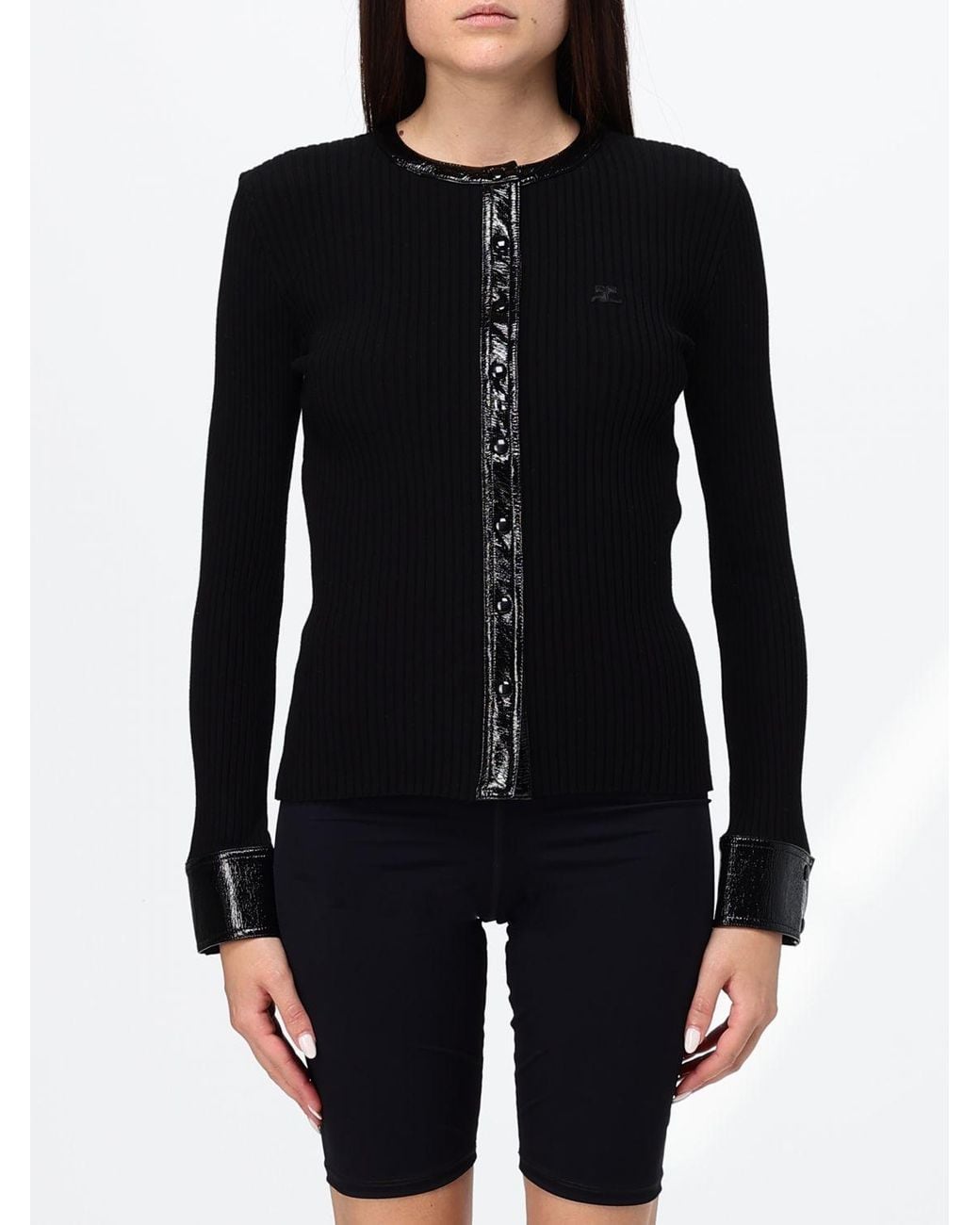 Courreges Black CourrÈ Ges Slim Fit Ribbed Jersey Crewneck Cardigan