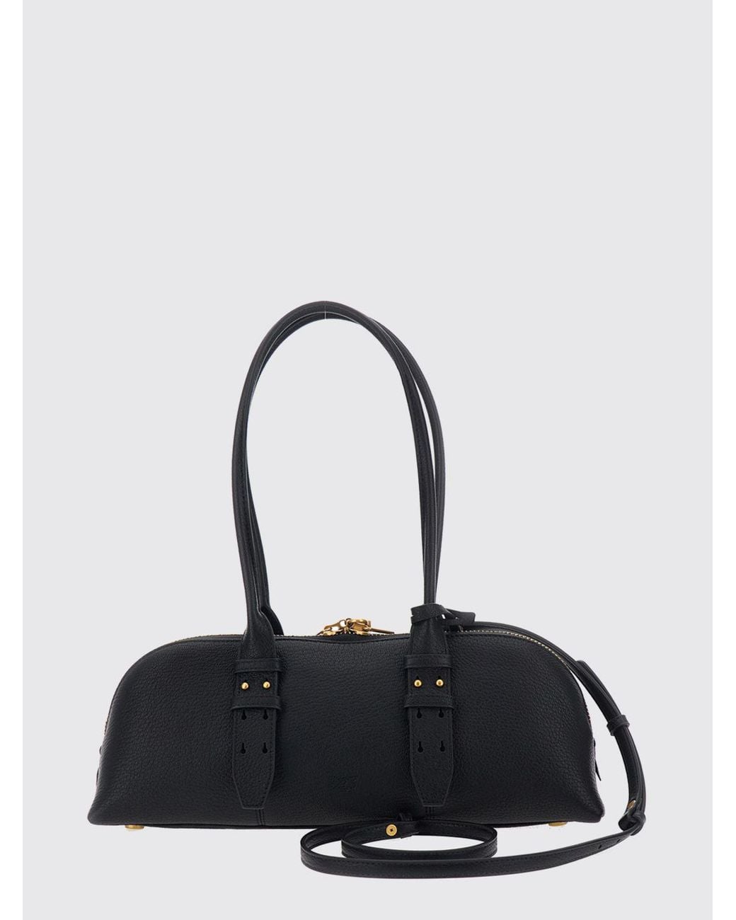 Pinko Black Escape Horizontal Sheepskin Leather Shoulder Bag With Love Birds Logo