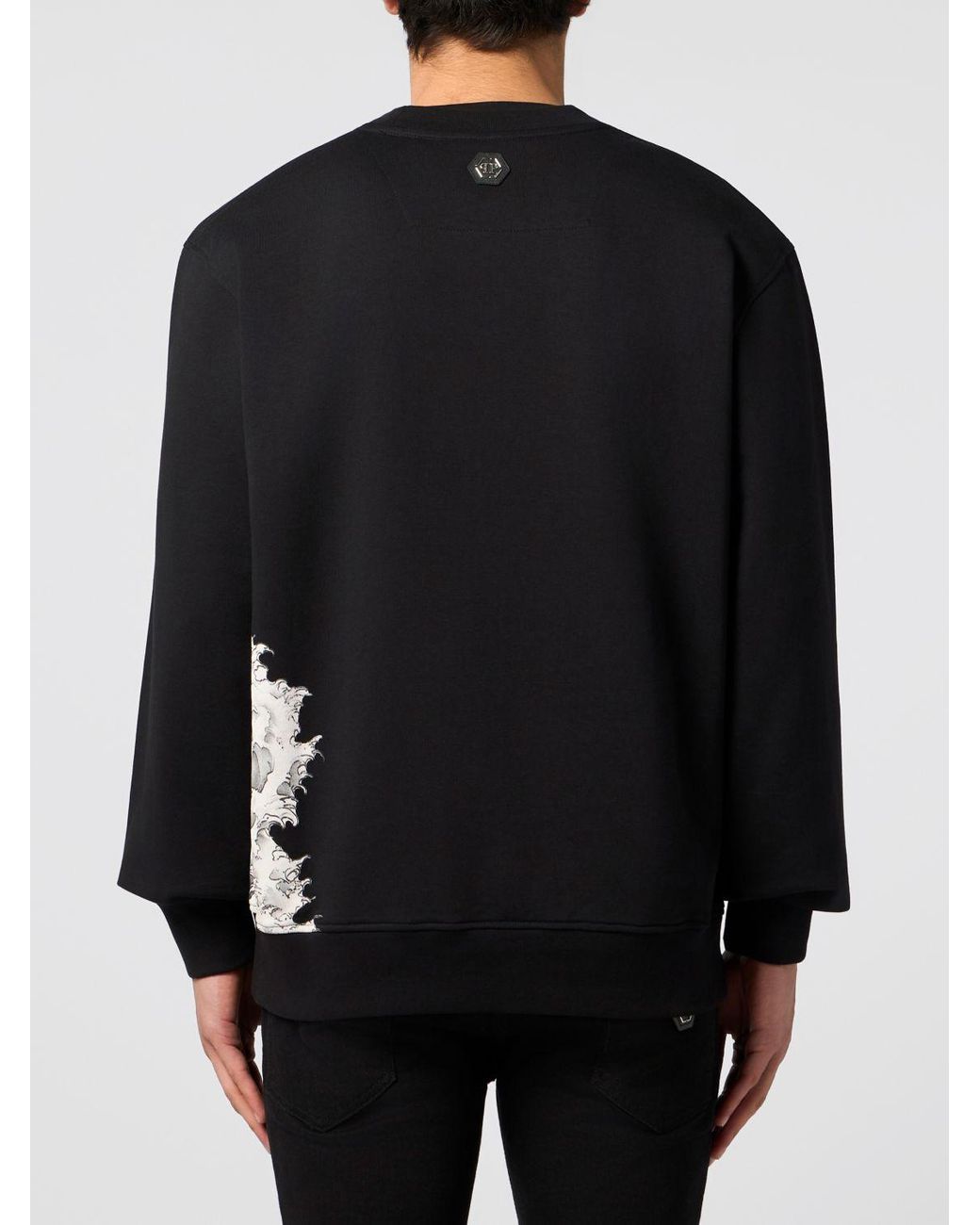 Philipp Plein Black Cotton Crewneck Sweatshirt With Graphic Print And Hexagon Logo for men