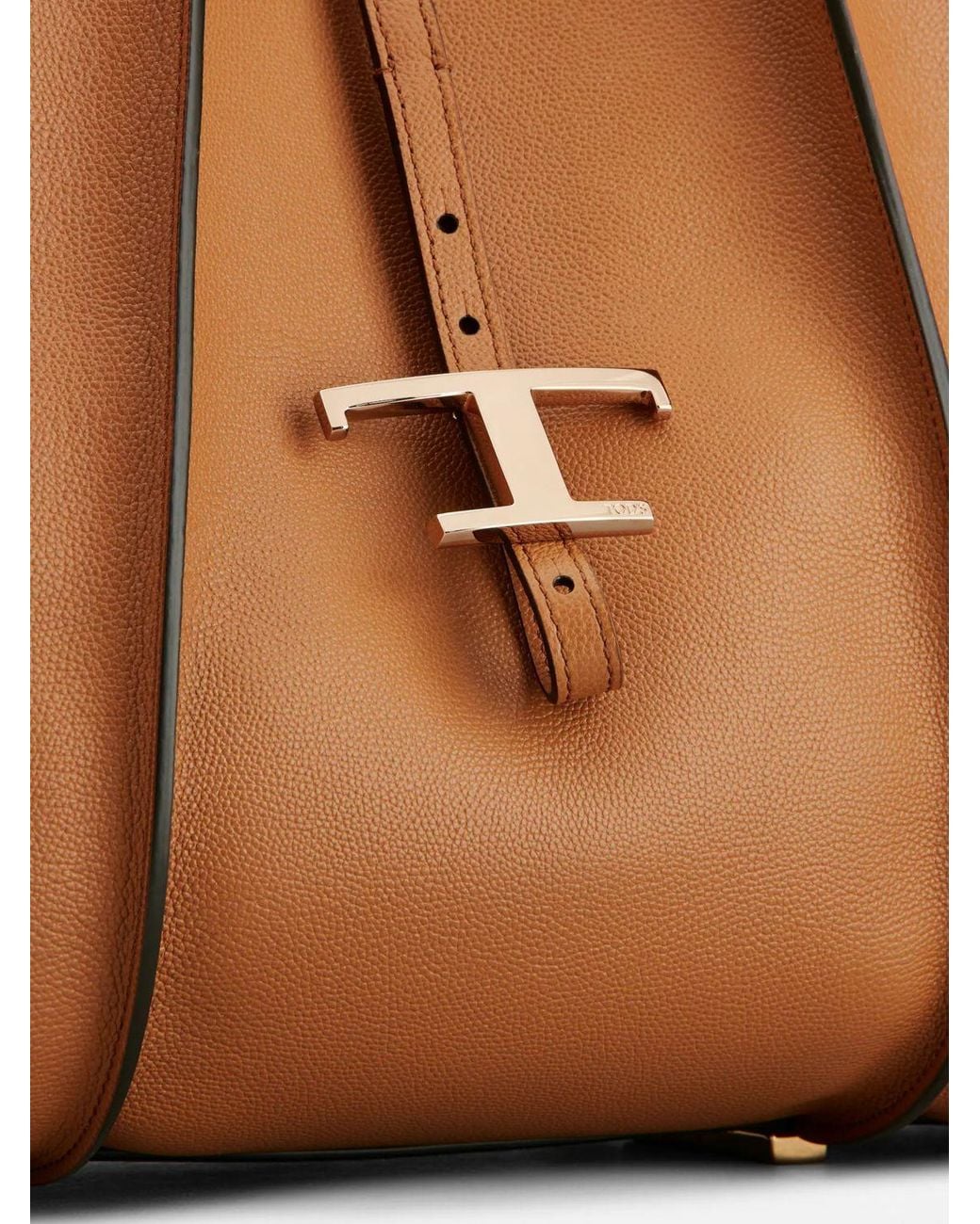 Tod's Brown T Timeless Grained Calfskin Shopping Bag With Logo