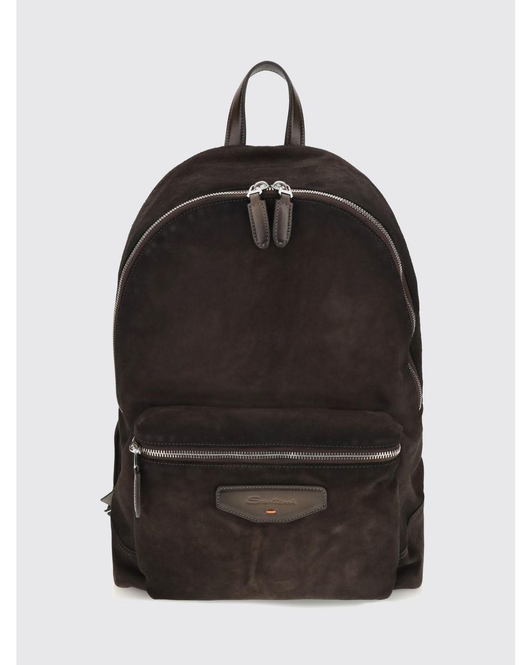 Santoni Black Suede Calfskin Backpack With Front Pocket for men