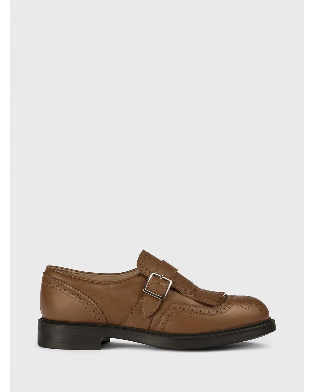 Doucal's Brown Leather Monk Strap With Brogue Detail