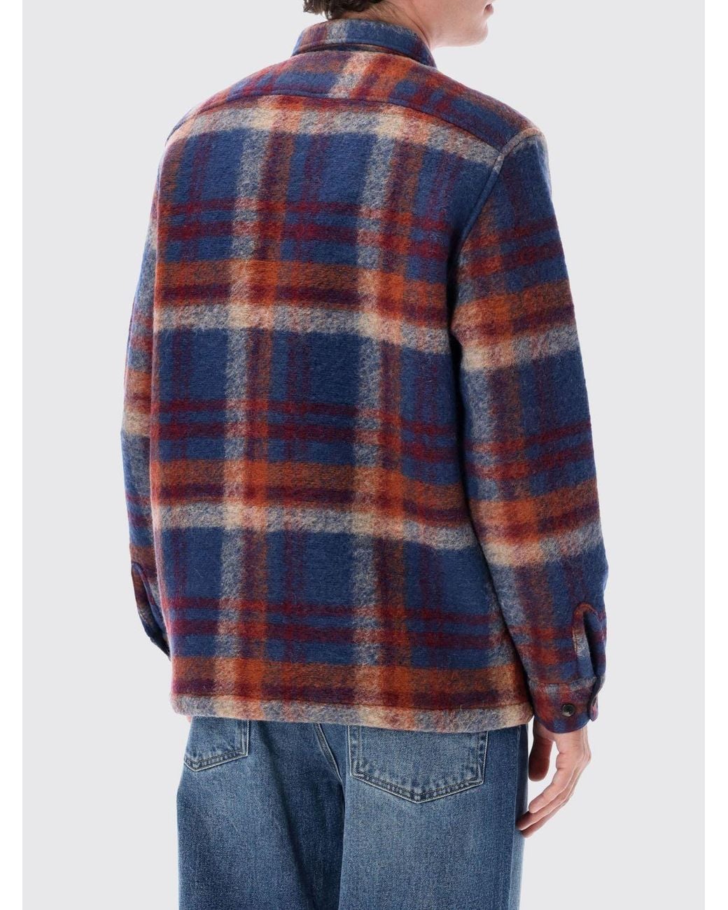 Portuguese Flannel Blue Tartan Wool Flannel Shirt Jacket for men