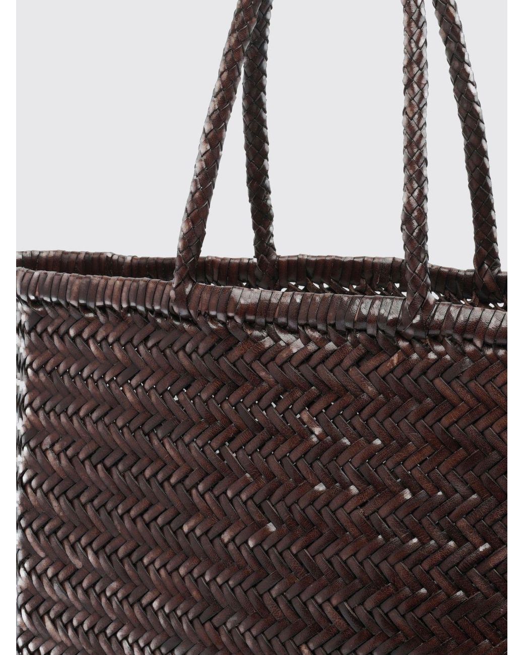 Dragon Diffusion Brown Woven Leather Handbag With Double Handle