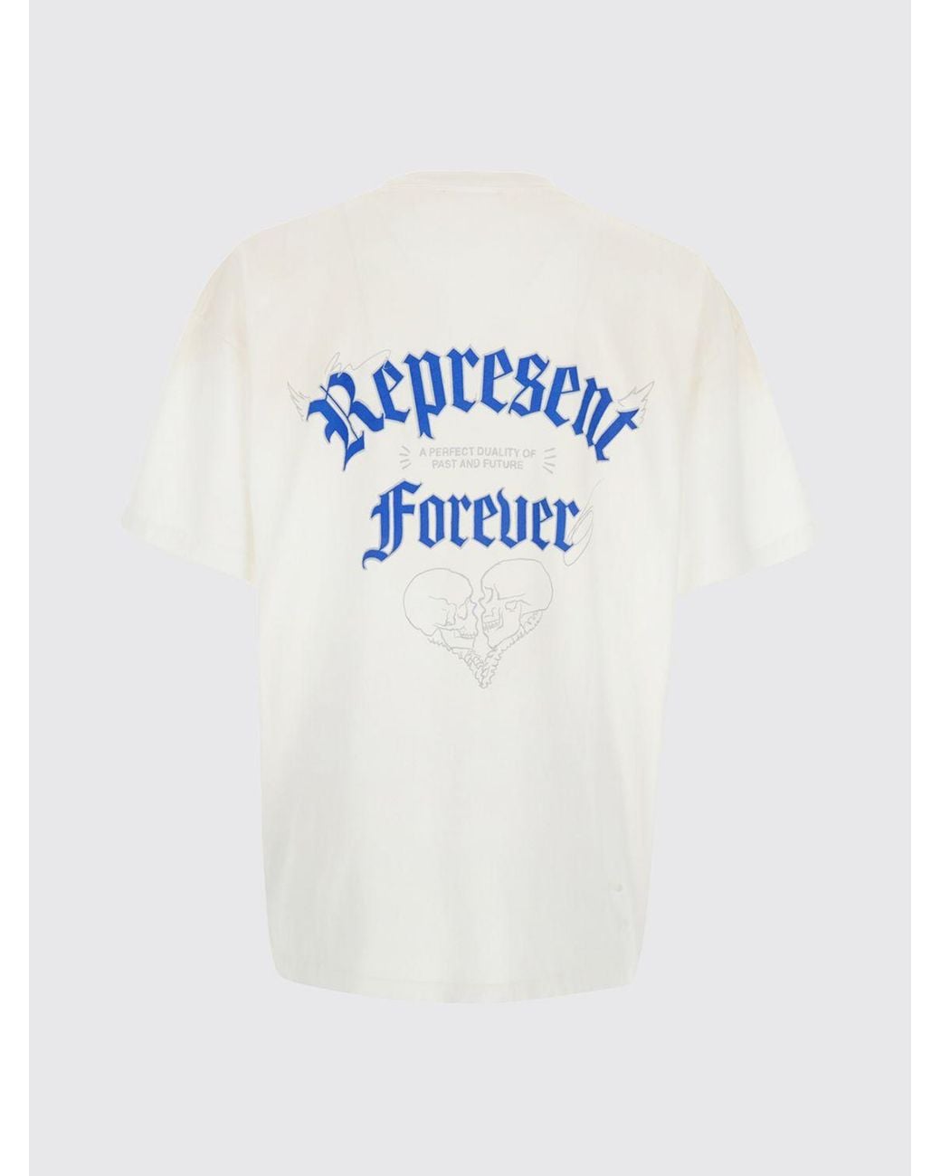 Represent White Cotton T-Shirt With Graphic Print And Contrast Logo for men