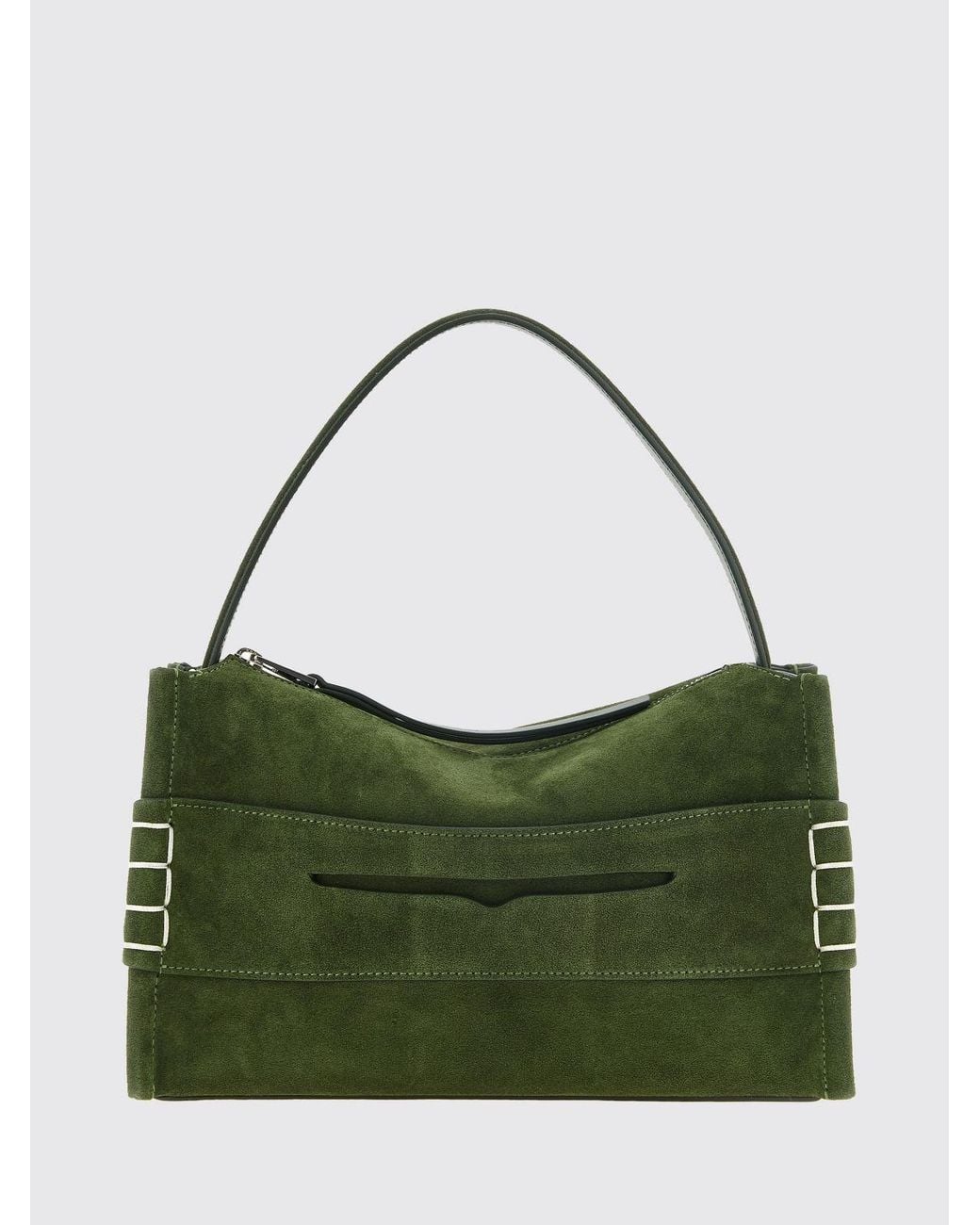J.W. Anderson Green Loafer Mini Leather And Suede Handbag With Contrast Stitching