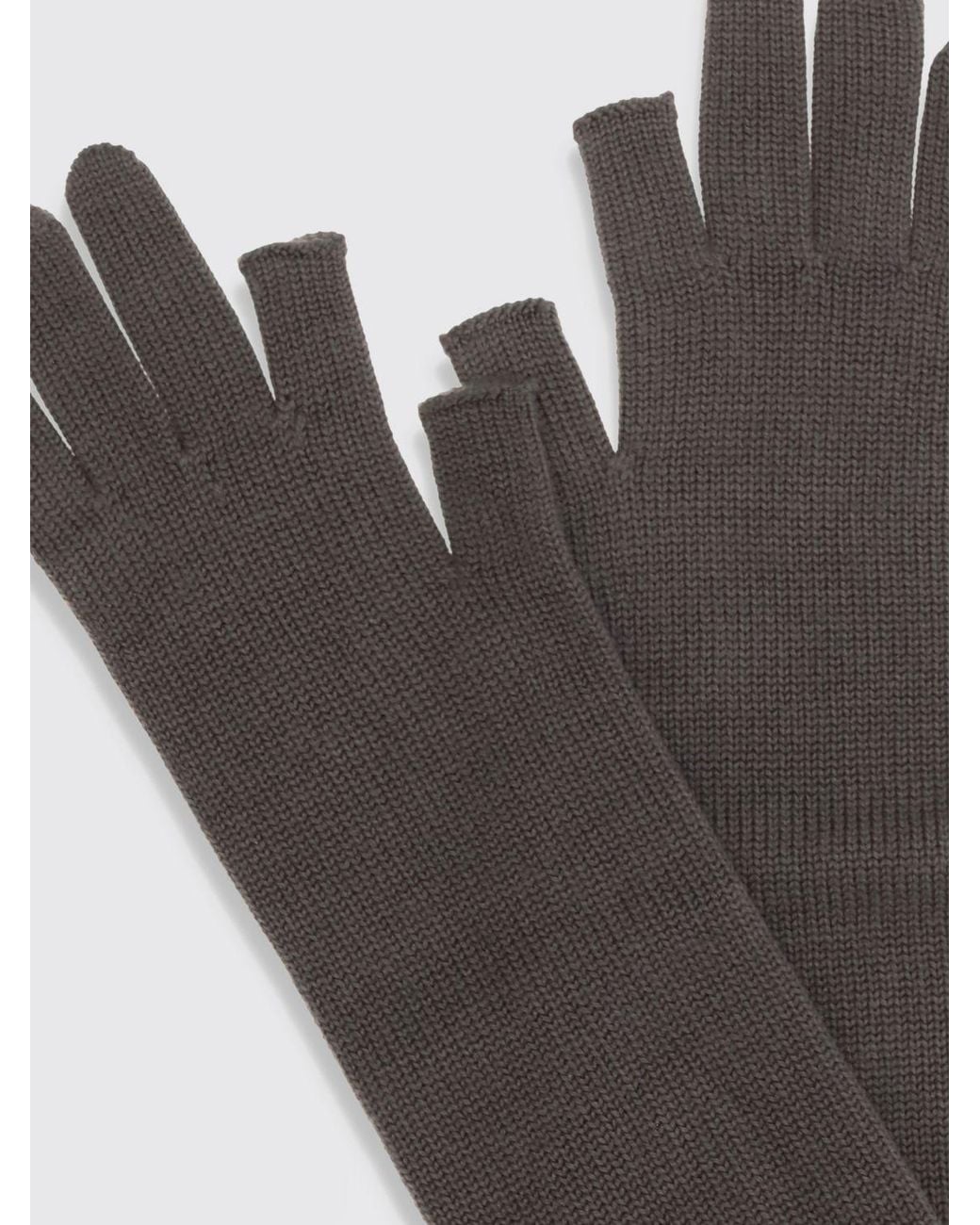 Rick Owens Gray Long Merino Wool Gloves With Ribbed Edges