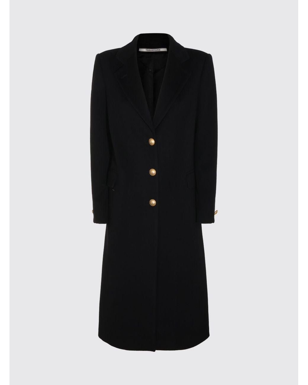 Tagliatore Black Knee-Length Single-Breasted Wool And Cashmere Coat