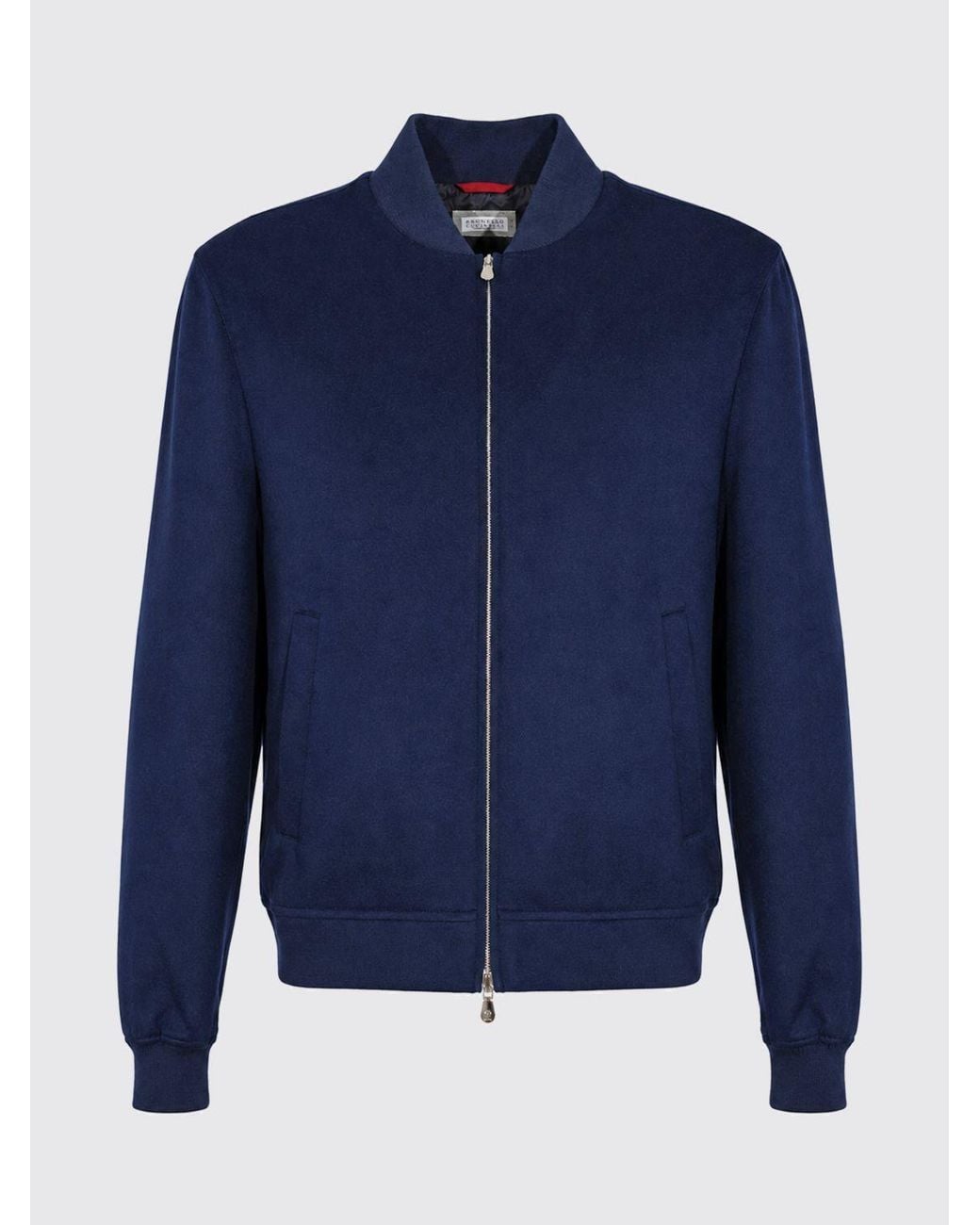 Brunello Cucinelli Blue Pure Cashmere Bomber Jacket With Ribbed Collar for men