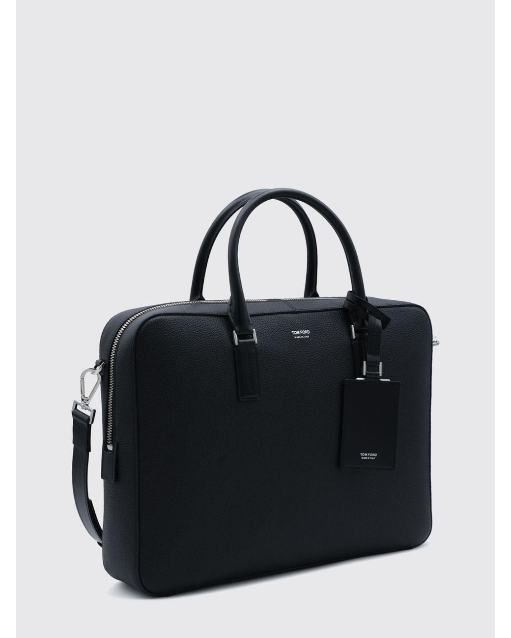 Tom Ford Black Elliot Calf Leather Briefcase With Double Handle And Charm for men