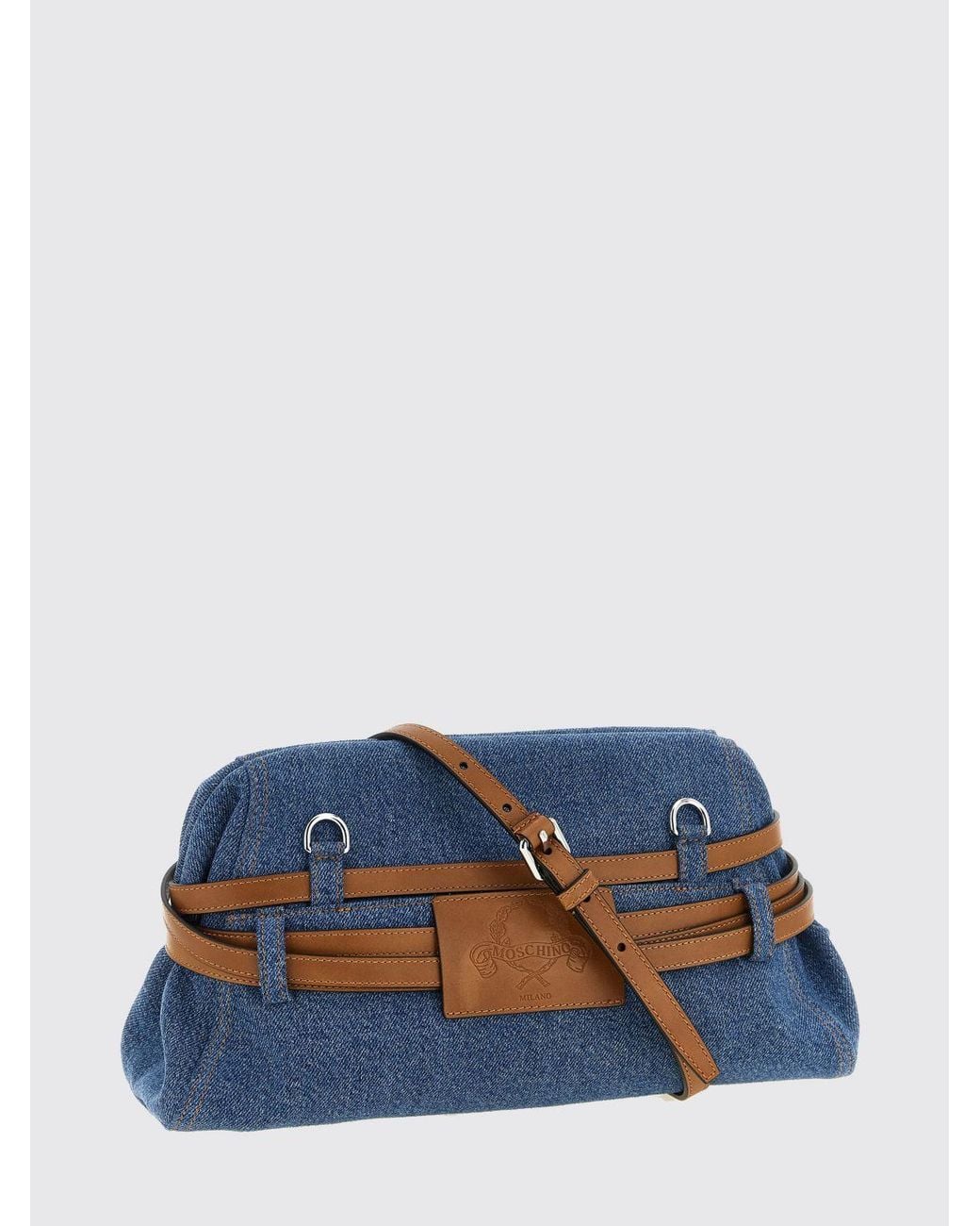 Moschino Couture Blue Tie Me Denim Clutch Bag With Removable Strap