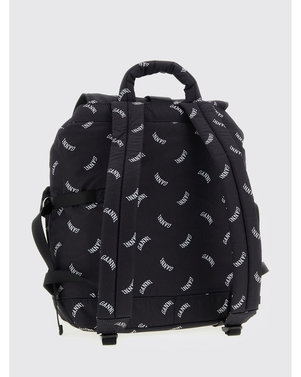 Ganni Black Re-Tech Recycled Nylon Backpack With All-Over Logo