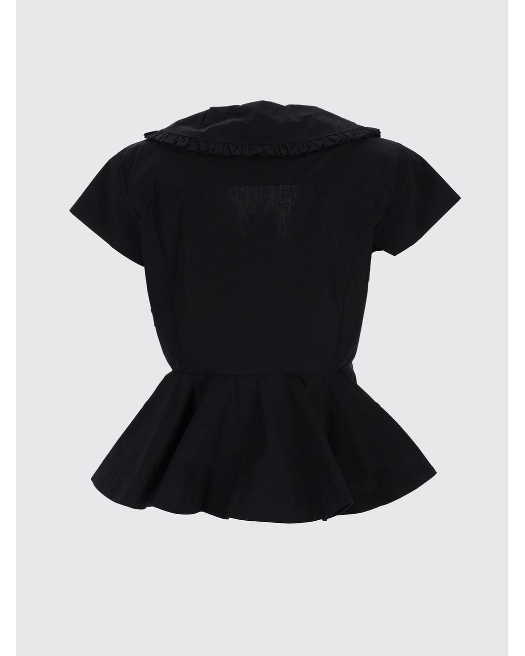 Ganni Black Organic Cotton Blouse With Sailor Collar And Ruffles