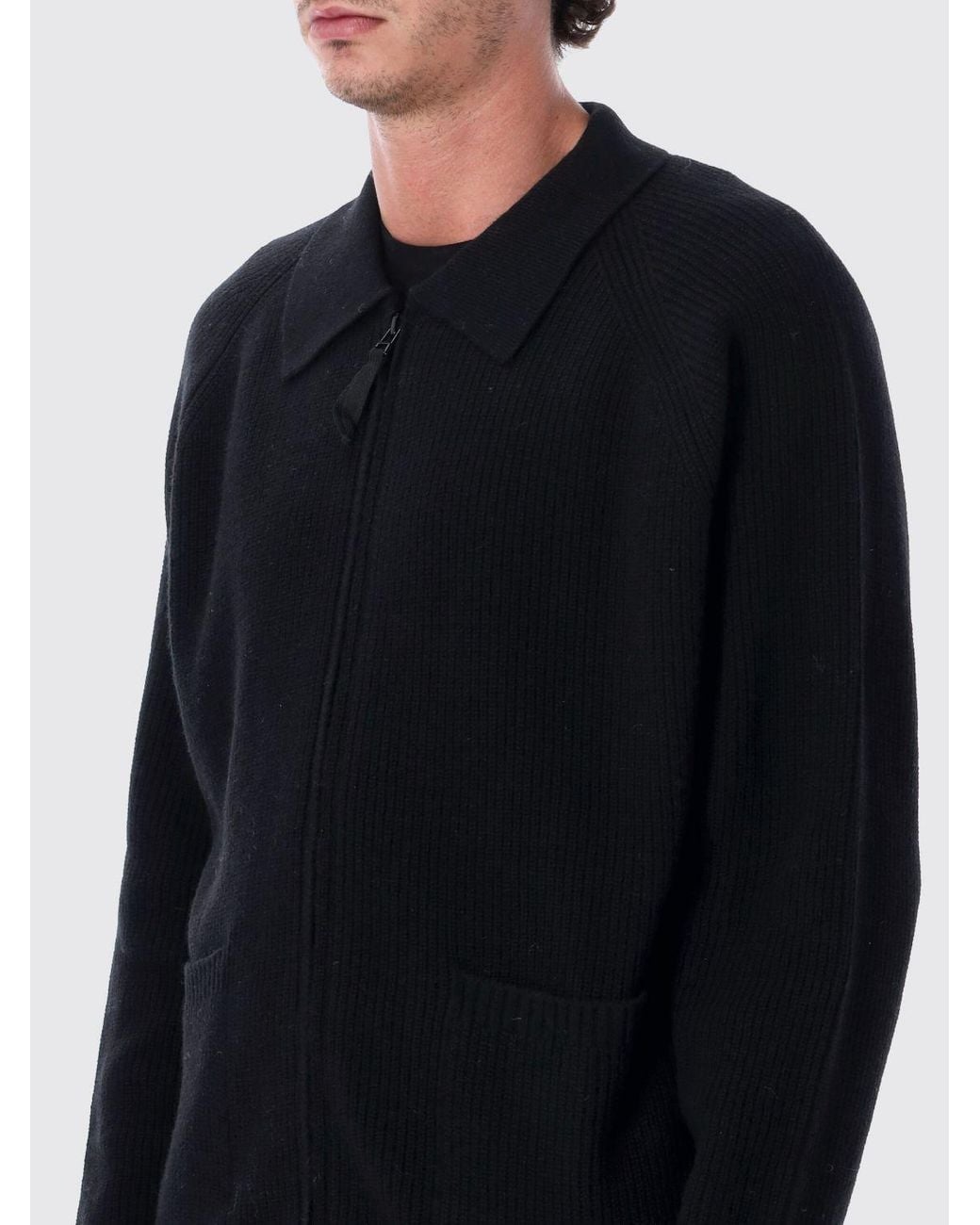 Universal Works Black Zip-Up Polo Cardigan for men