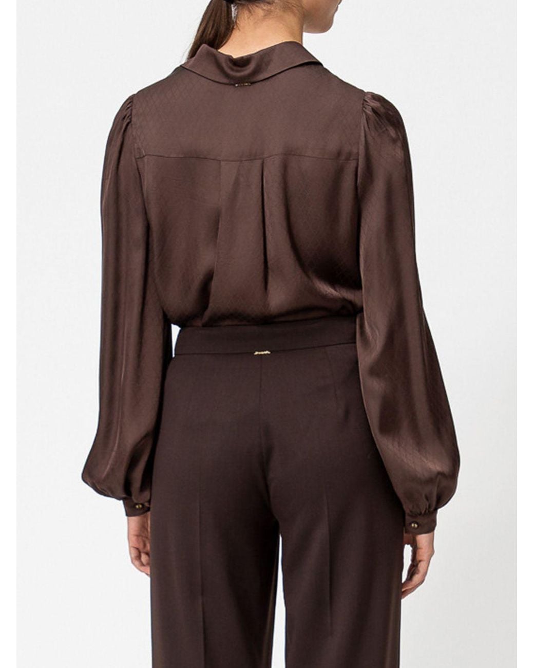 Twinset Brown Viscose Shirt With Classic Collar And Check Details